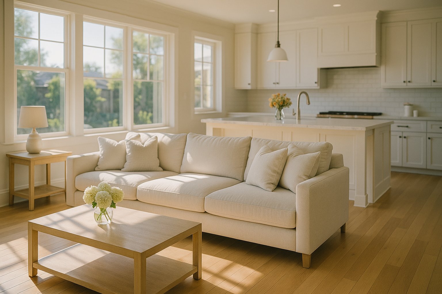 A spotless, sunlit living room cleaned by Chely's Housekeeper